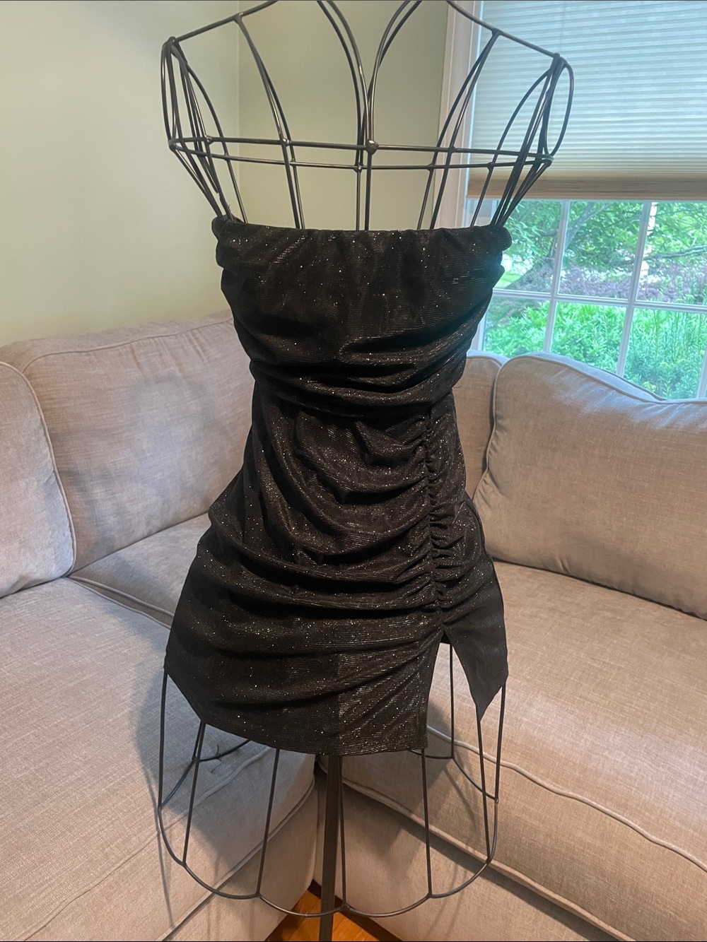 Lucy in the Sky Black Sparkle Ruched Mini Dress